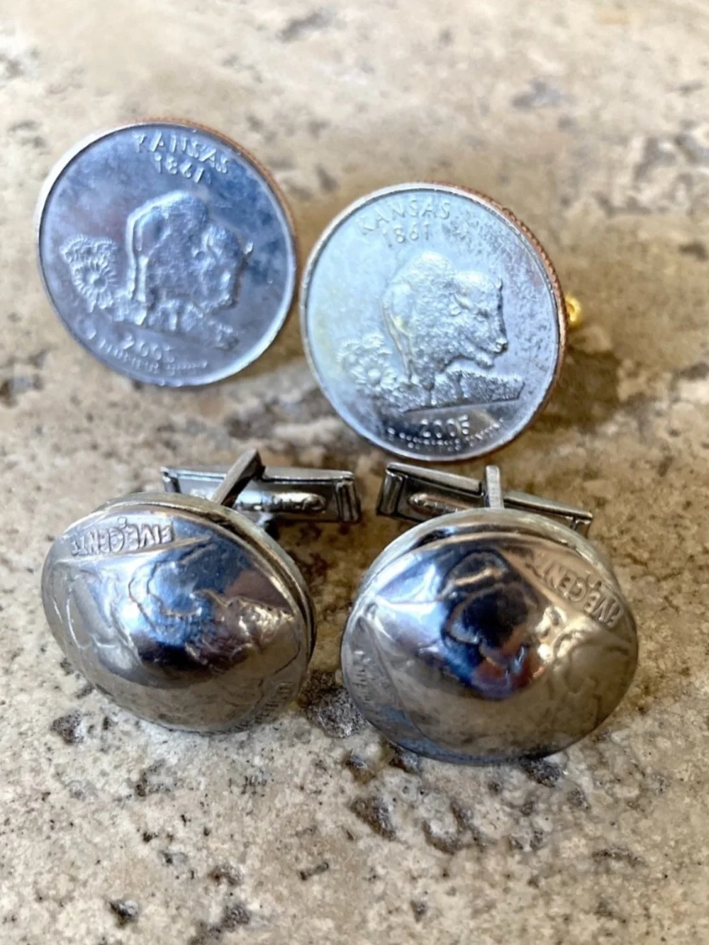Two Pairs Buffalo Coin Cufflinks Kansas State  Quarter & 1925 Original
